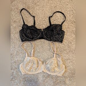 True and Co. Lace Demi Bra Set Nude and Black Size 34C